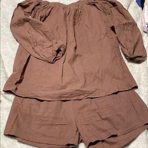 Brown Off-Shoulder Top and Shorts Set
